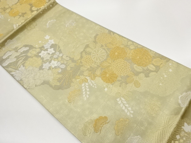 JAPANESE FUKURO OBI / WOVEN AUTUMN FLOWERS